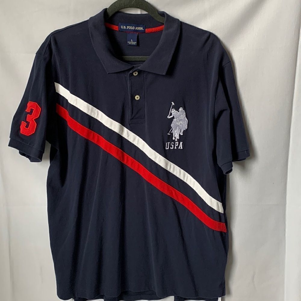 U.S. Polo Assn Big Pony Polo Shirt Men’s Large Navy Red White Rugby Stripe USA